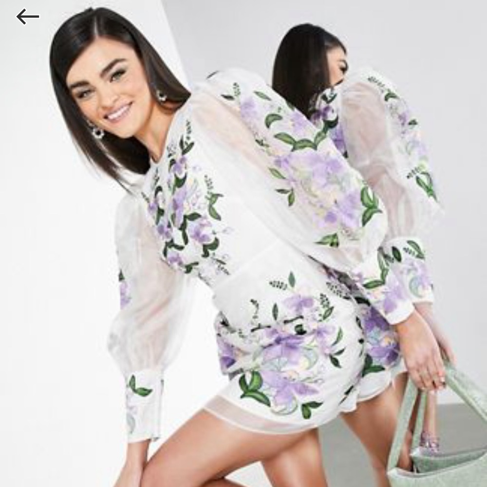 NWT ASOS Organza Puff Sleeve Mini Dress in White - Sz 6